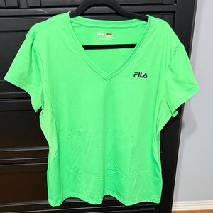 Fila Women's Bright Green V-Neck Tee
